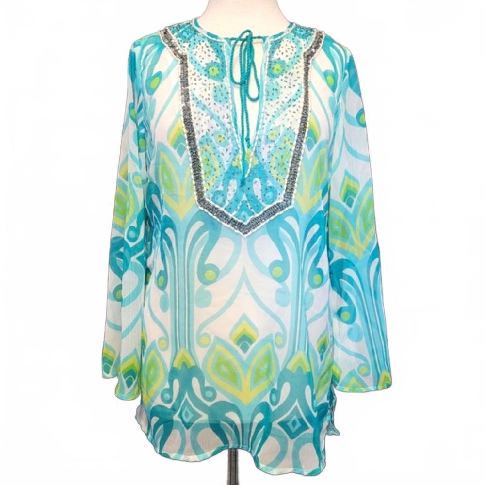 Kate & Mallory Chiffon Beaded Tunic Blouse Size Medium
